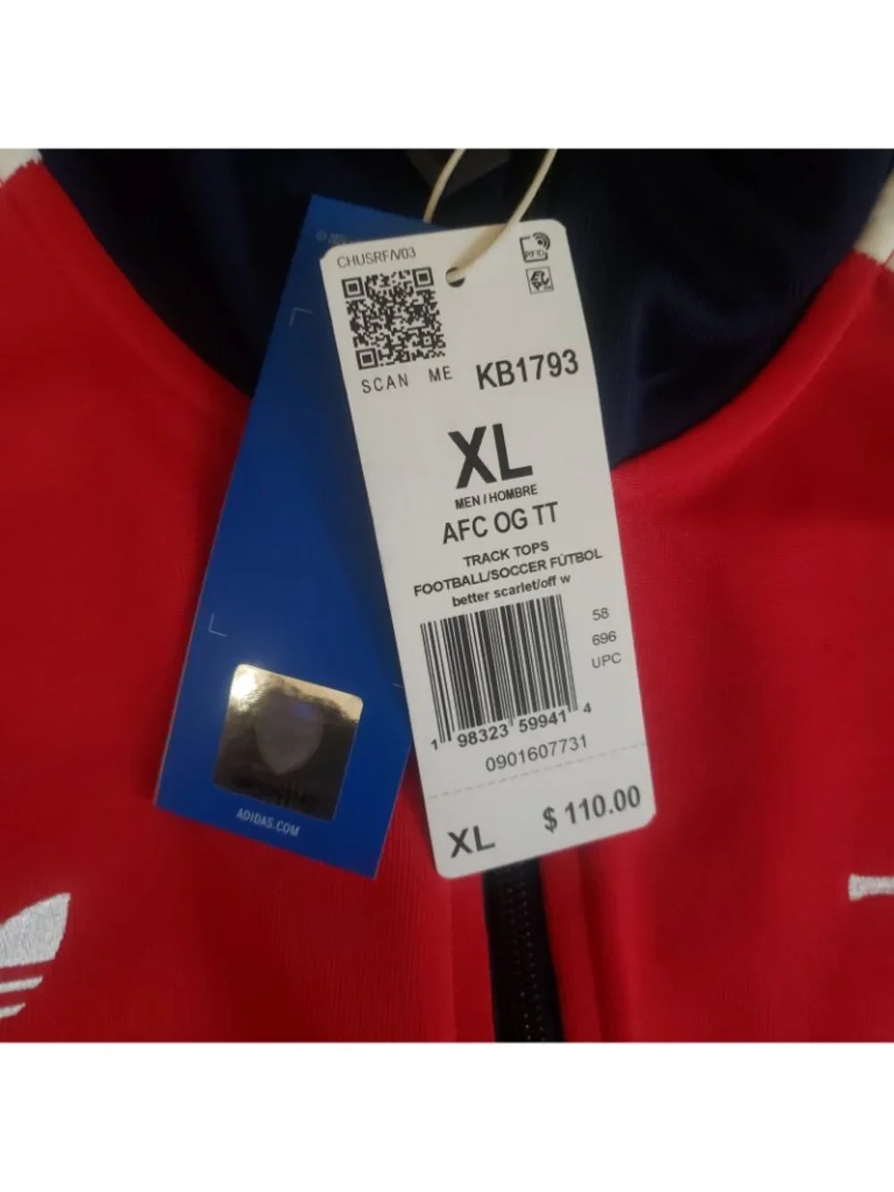 NWT Adidas Arsenal FC OG Track Top Jacket Red Men’s KB1793 Sz XL